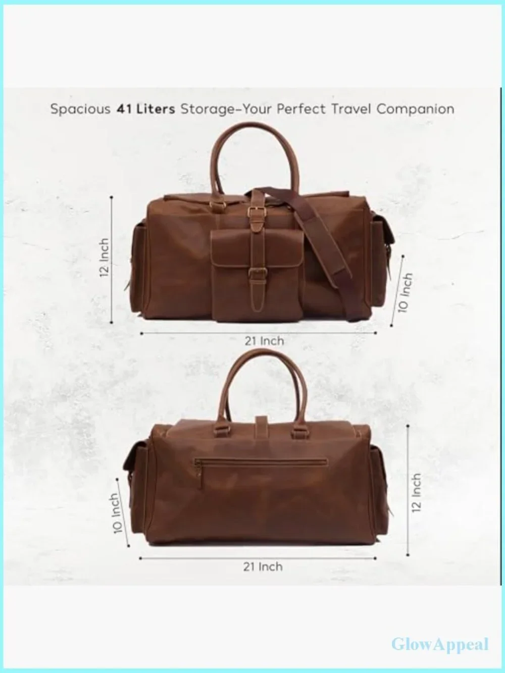 Premium Leather Duffle Bag for Travel - 21 Inches with Adjustable Strap
